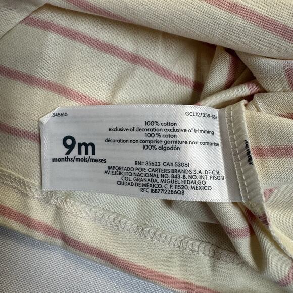 Carter's Striped Apple Dress with Underpants Baby Girls Size 9 Months Cream Pink - Picture 4 of 8